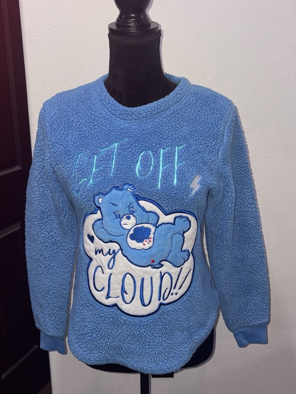 Care Bears Blue Plush 'Get Off My Cloud' Crewneck Sweater